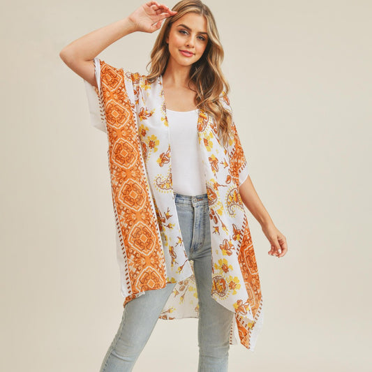 Sheer Paisley And Floral Print Kimono