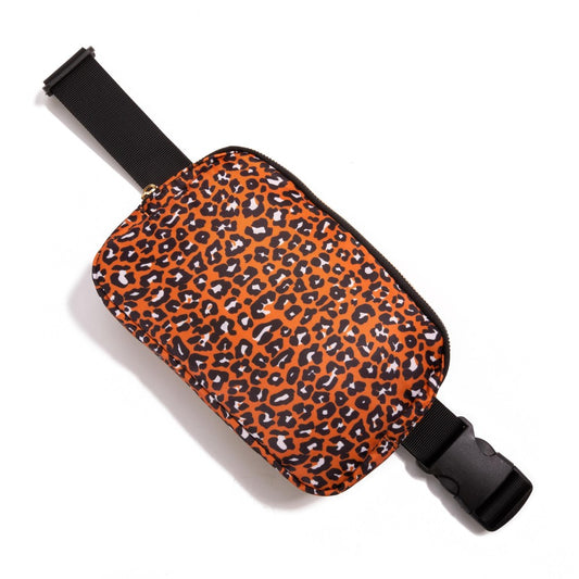 Orange Leopard Crossbody Nylon Belt Bag