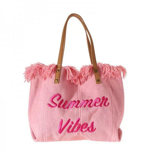 Summer Vibes Canvas Tote With Fringe Detail