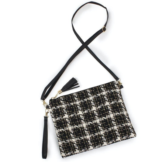 Tweed Black Plaid Tassel Handbag