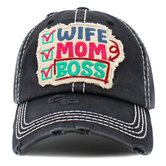 Vintage Distressed Wife Mom Boss Cap
