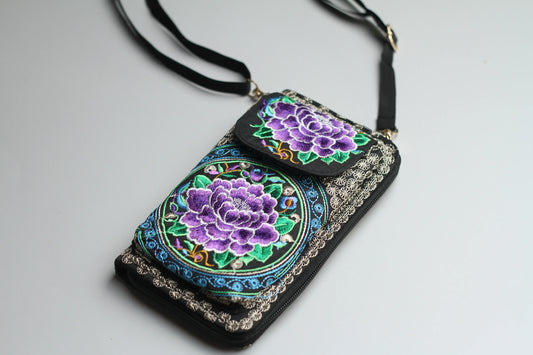 Floral Embroidered Crossbody w/Cellphone Pocket